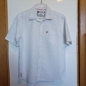 Quick Silver Men's White/Grey Striped Button Down Shirt